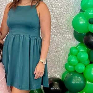 Fancyinn Teal Sleeveless A-Line Dress with Square Neckline